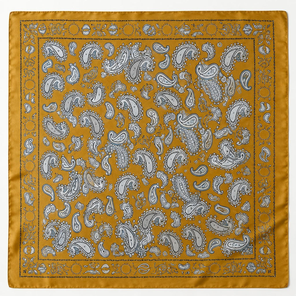 Mustard Satin Paisley Scarf Women Boho Western Square Hair Neck Bandana 27x27