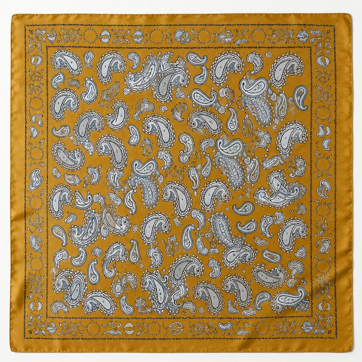 Mustard Satin Paisley Scarf Women Boho Western Square Hair Neck Bandana 27x27
