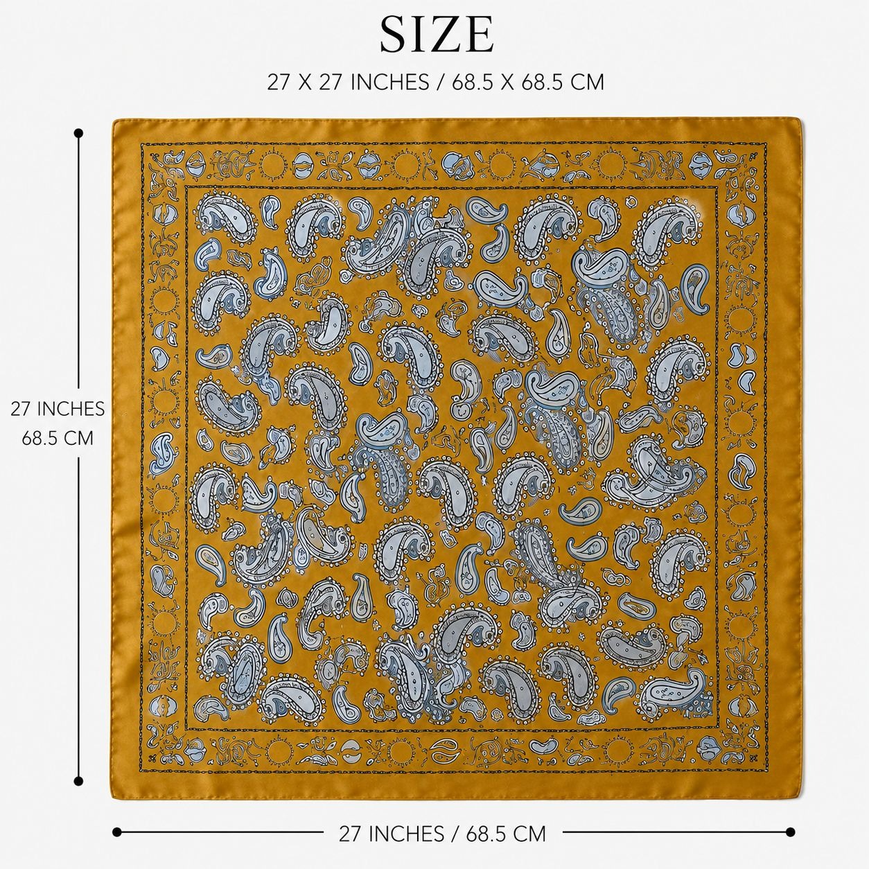 Mustard Satin Paisley Scarf Women Boho Western Square Hair Neck Bandana 27x27 measurements