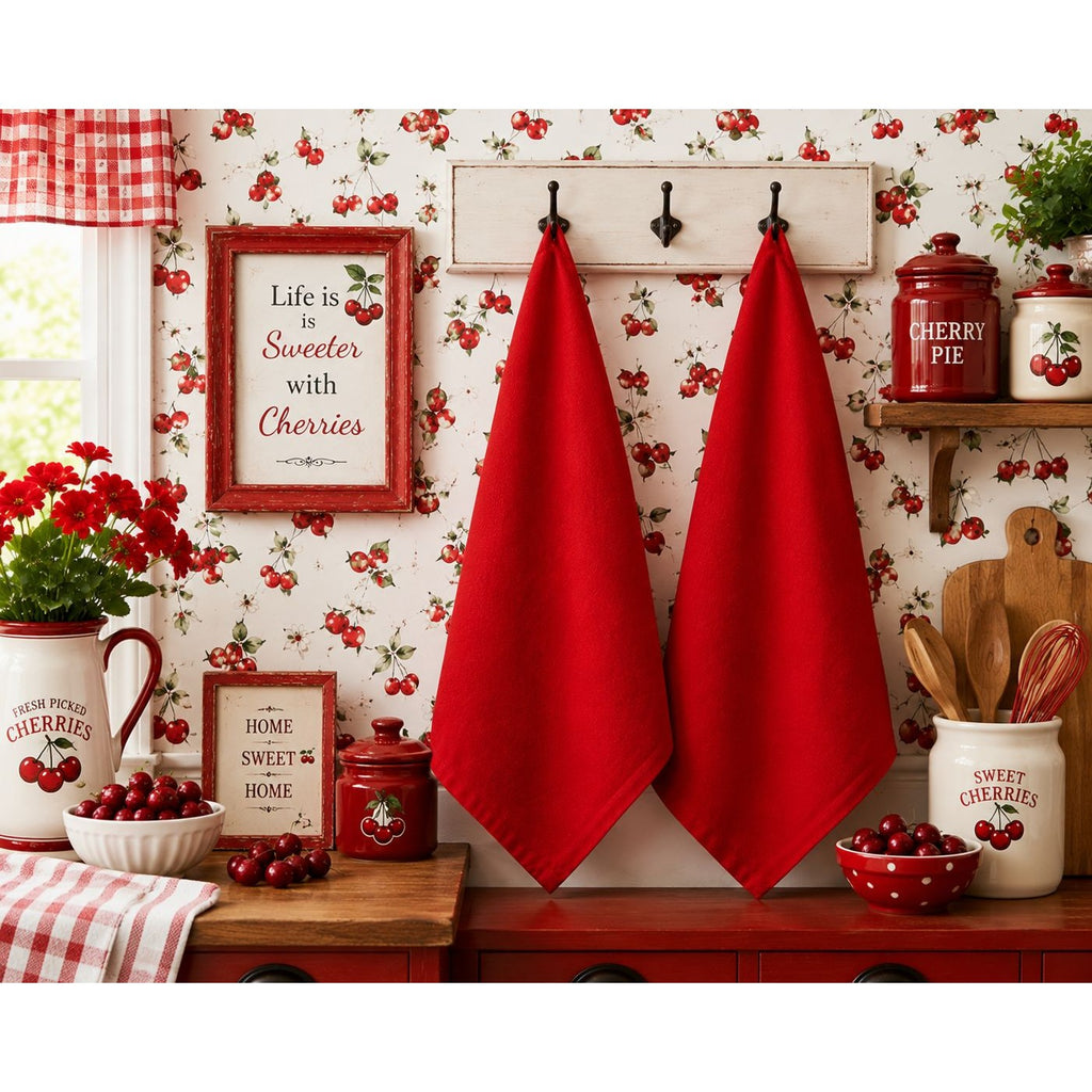 Set of 2 Red Embroidery Blank Tea Towels 26x26 100% Cotton Kitchen Dish Towels Hanging Loop