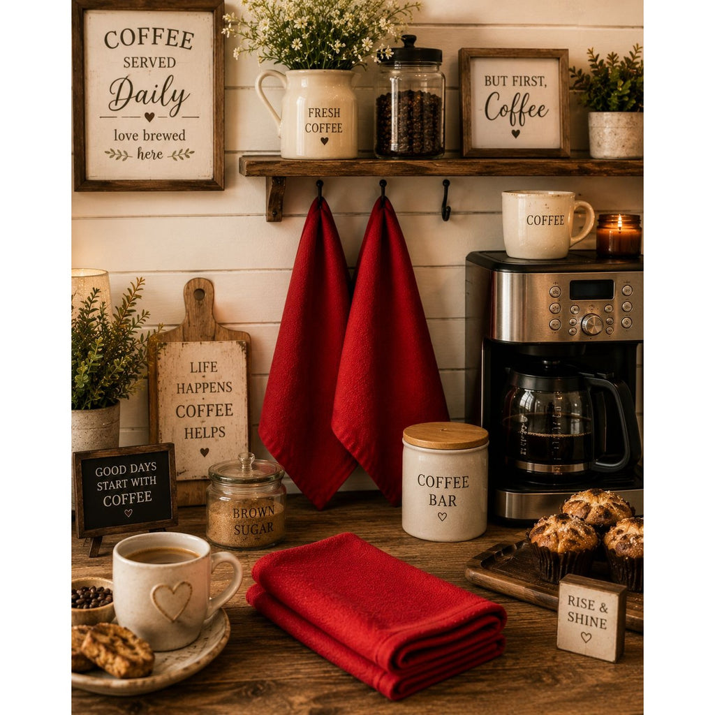 Set of 2 Red Embroidery Blank Tea Towels 26x26 100% Cotton Kitchen Dish Towels Hanging Loop