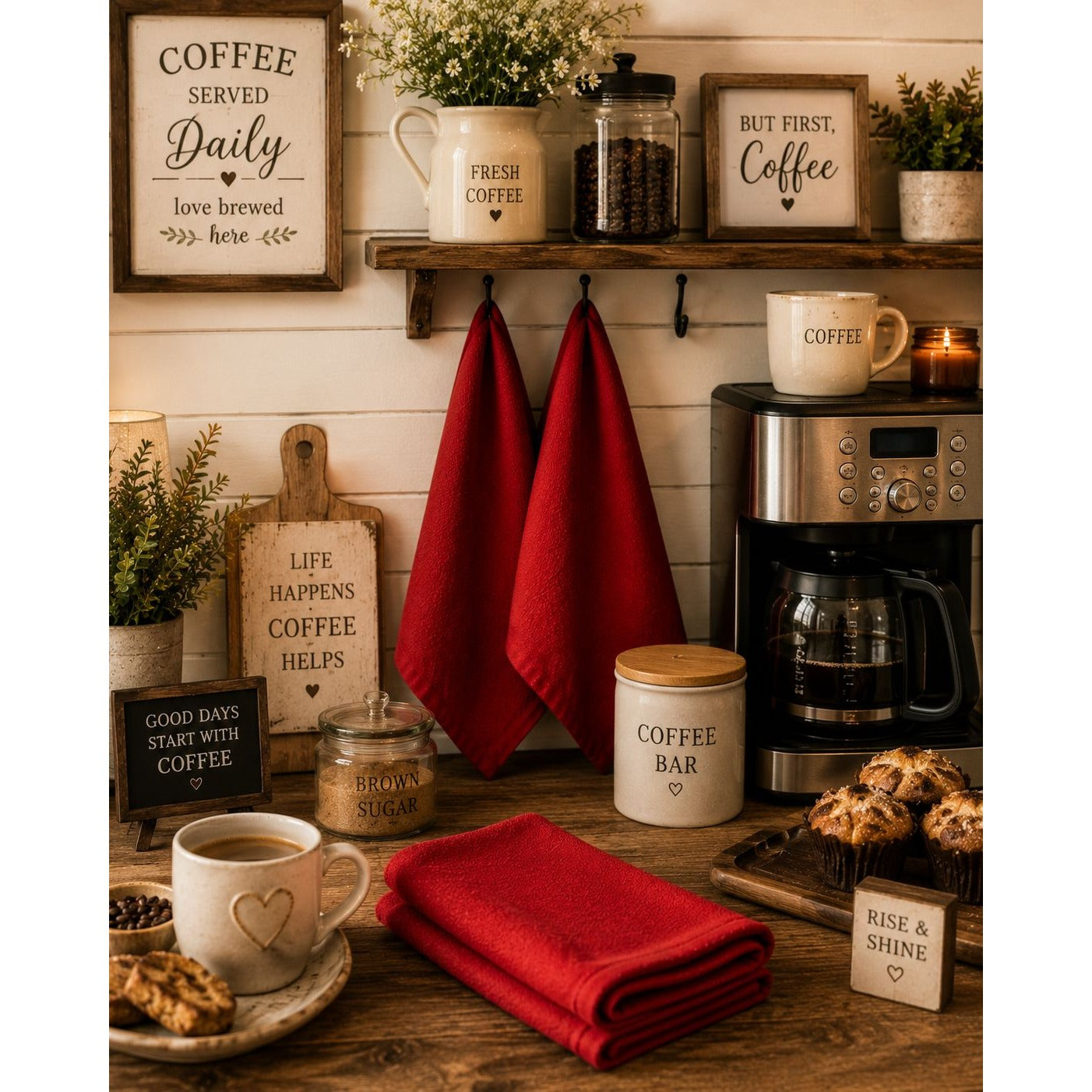 Set of 2 Red Embroidery Blank Tea Towels 26x26 100% Cotton Kitchen Dish Towels Hanging Loop