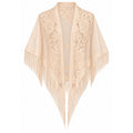 Ecru Floral Lace Triangle Shawl Fringe Sheer Evening Wedding Formal Wrap