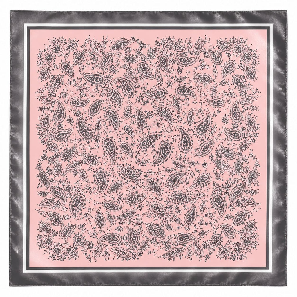 Blush Pink Paisley Wild Rag Scarf 35x35 Satin Western Cowgirl Charcoal Gray