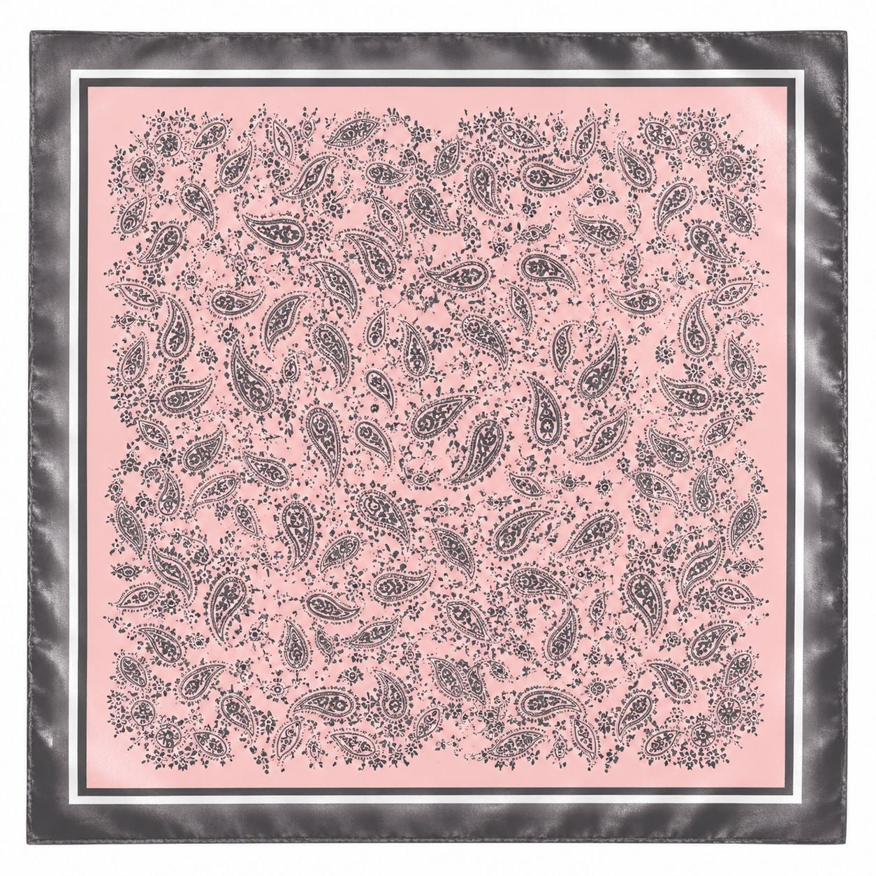 Blush Pink Paisley Wild Rag Scarf 35x35 Satin Western Cowgirl Charcoal Gray