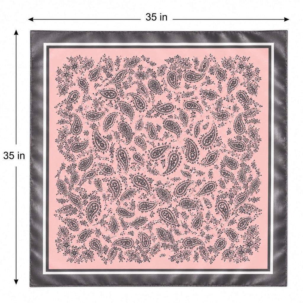 Blush Pink Paisley Wild Rag Scarf 35x35 Satin Western Cowgirl Charcoal Gray