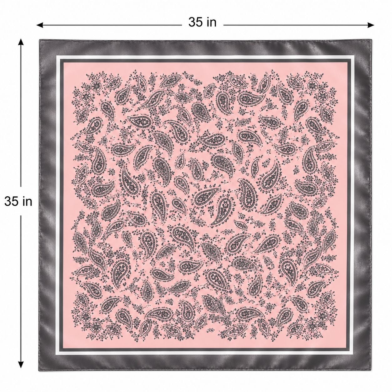 Blush Pink Paisley Wild Rag Scarf 35x35 Satin Western Cowgirl Charcoal Gray
