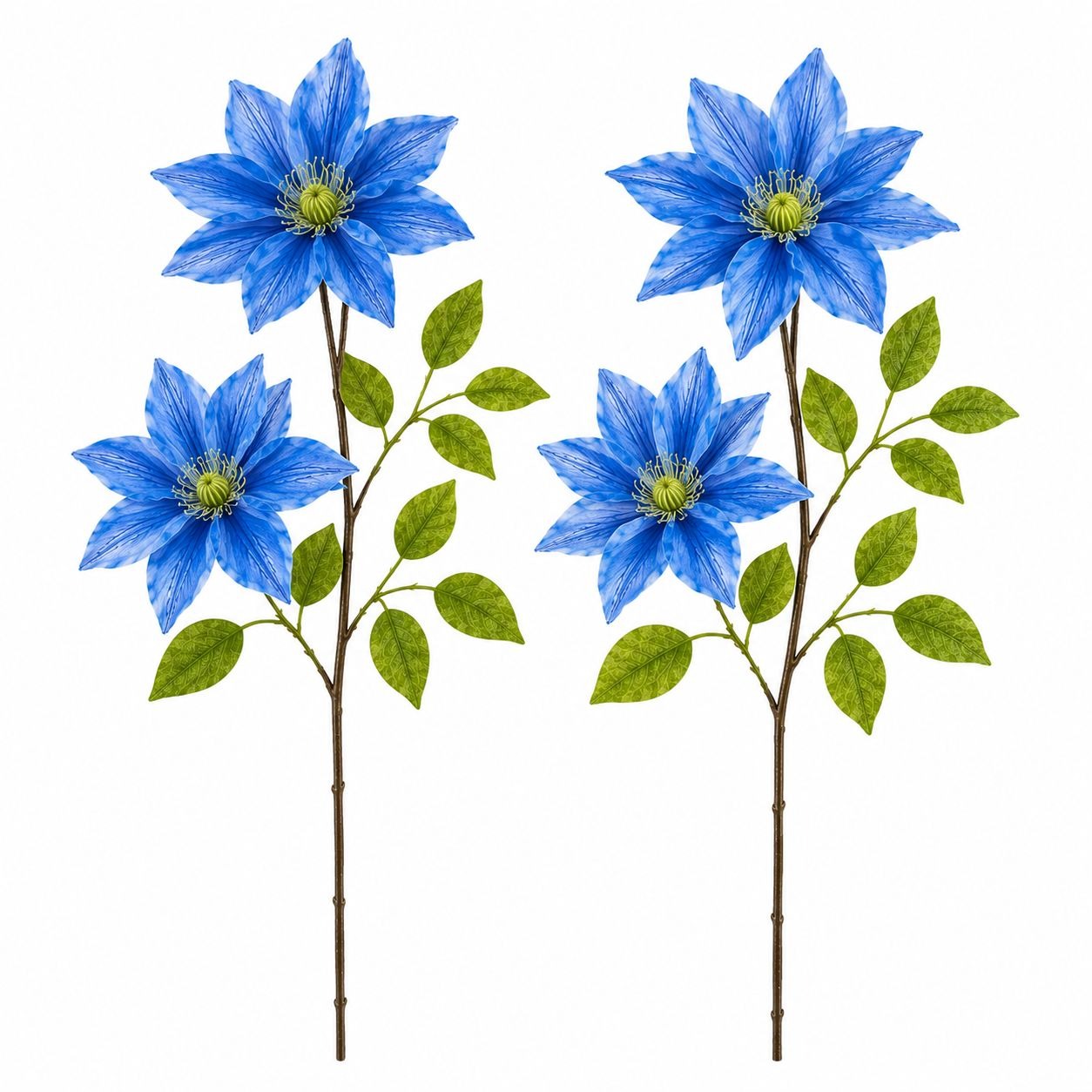 Set of 2 Blue Clematis Stems Faux Flower Branches Silk Floral Decor Farmhouse Flowers Cottagecore Vase Arrangement 28 Inch