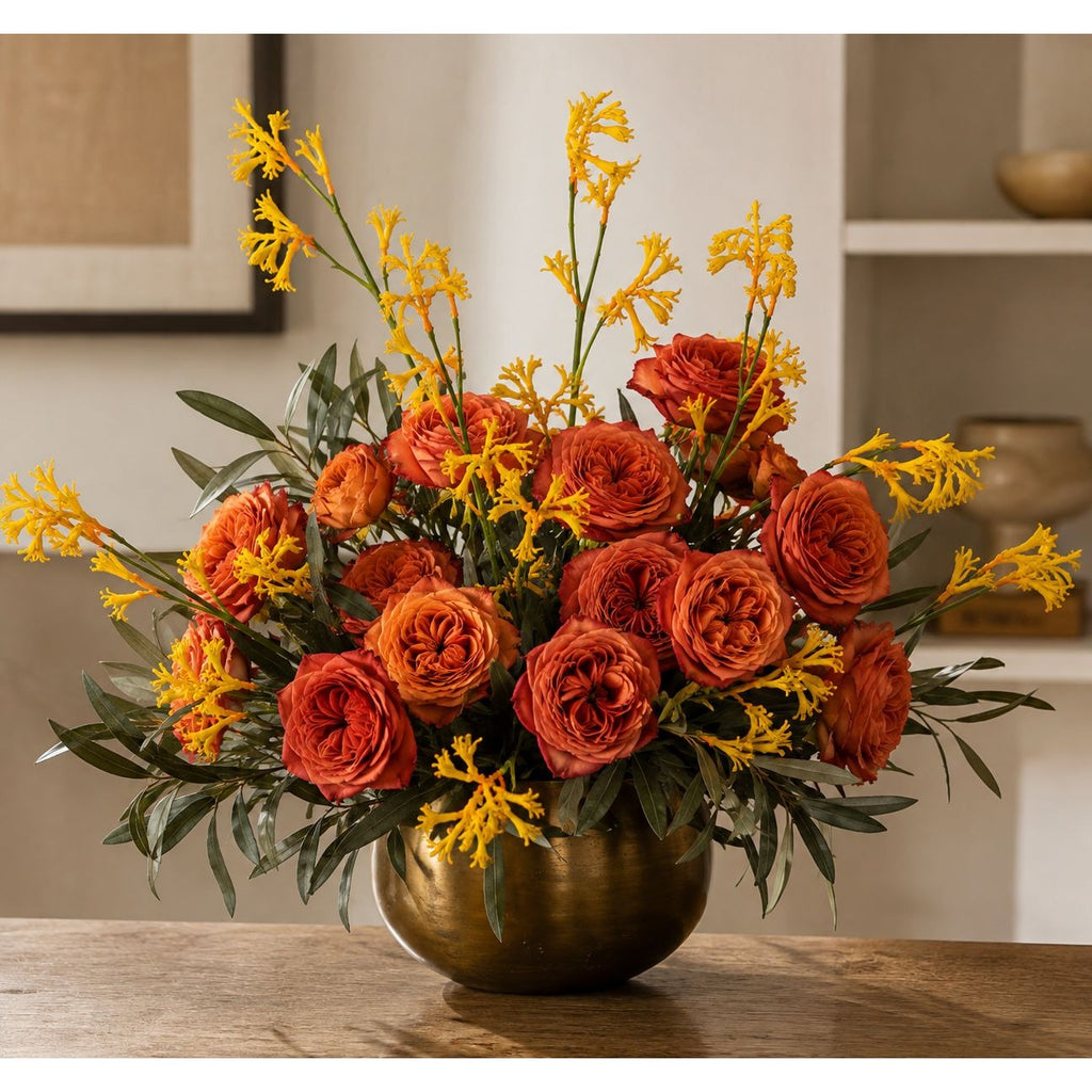 Artificial Kangaroo Paw Flower Stem 24 Inch Yellow Orange Real Touch Australian Native Wildflower Floral Decor