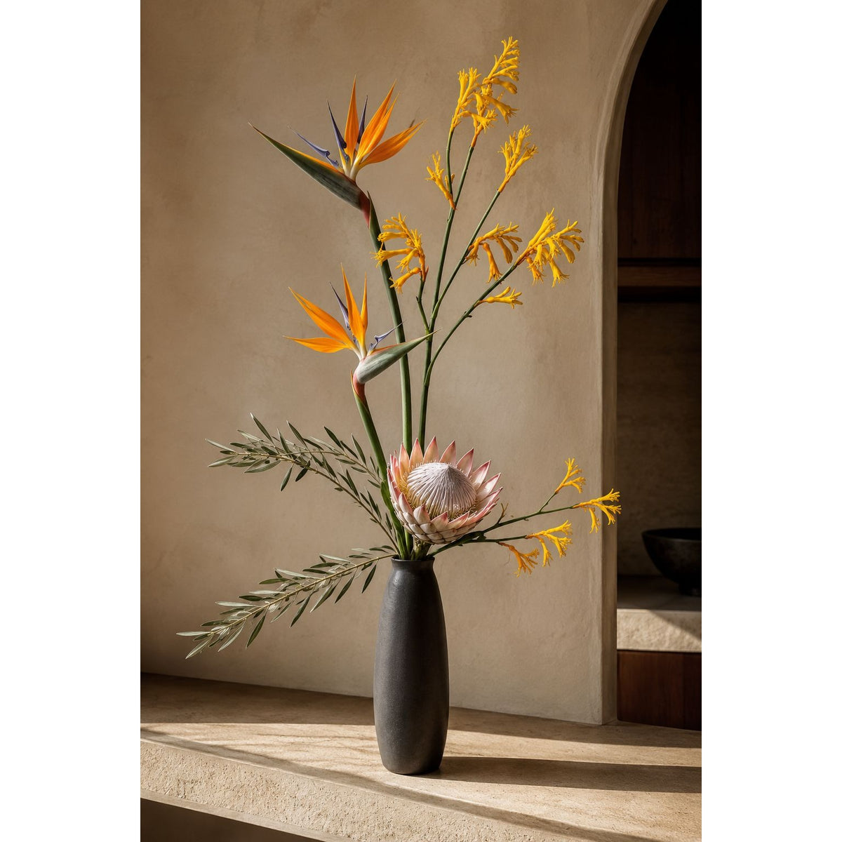 Artificial Kangaroo Paw Flower Stem 24 Inch Yellow Orange Real Touch Australian Native Wildflower Floral Decor