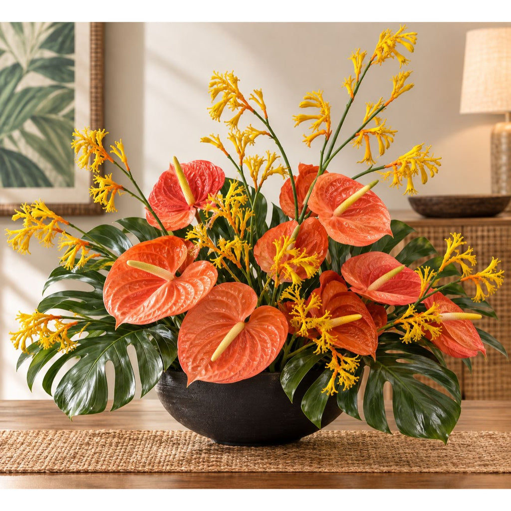 Artificial Kangaroo Paw Flower Stem 24 Inch Yellow Orange Real Touch Australian Native Wildflower Floral Decor