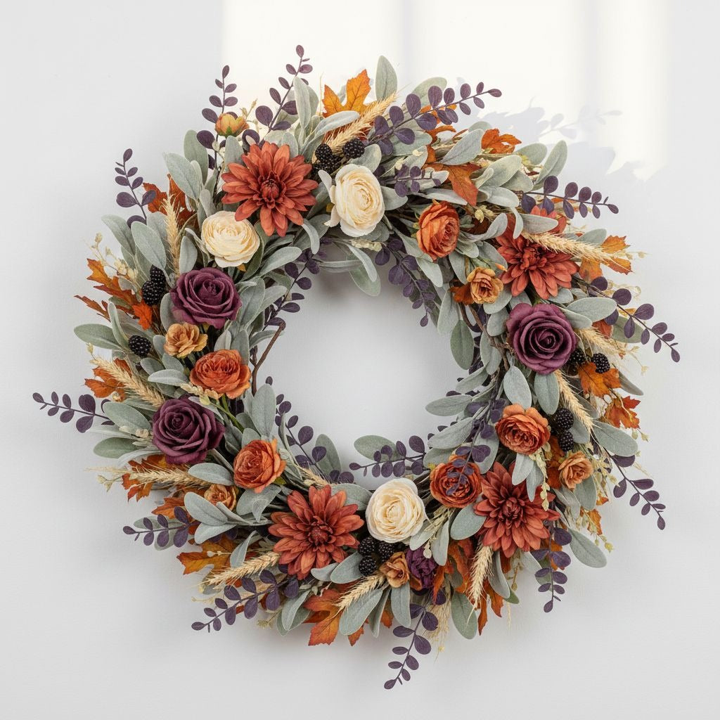 Plum Purple Eucalyptus Stems Set of 10, 14 Inch Burgundy Faux Greenery Picks for Fall Wreaths Halloween Decor
