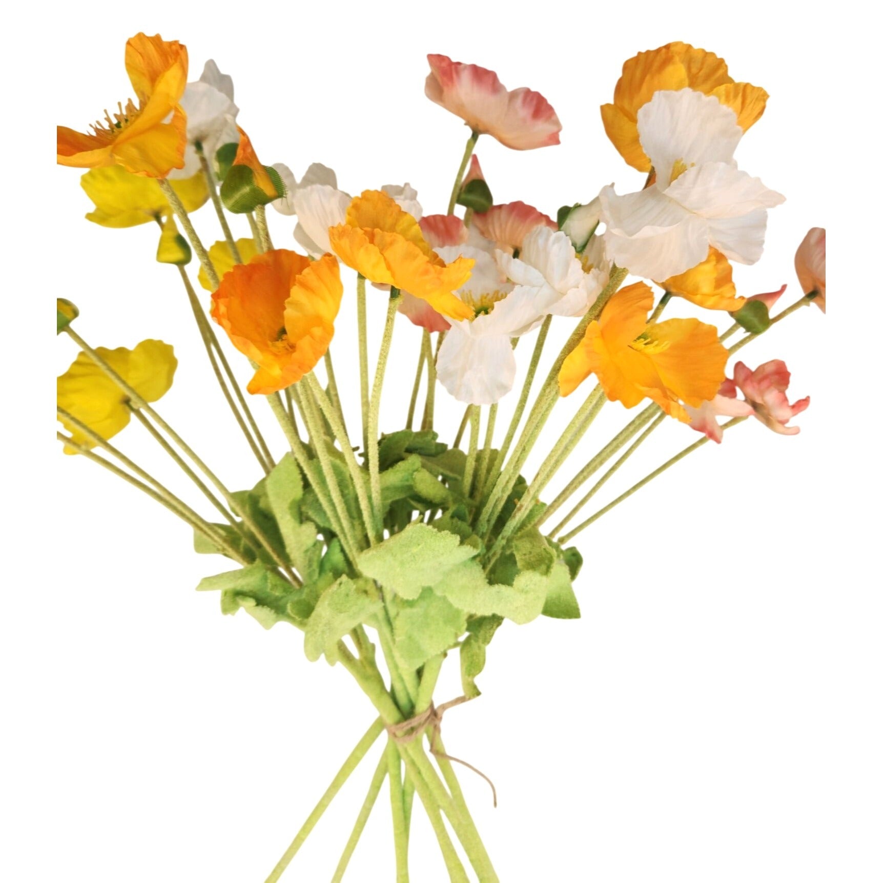 Silk Poppy Bouquet 8 Stem Faux Flowers Rustic Home Decor Yellow Orange Peach Arrangement