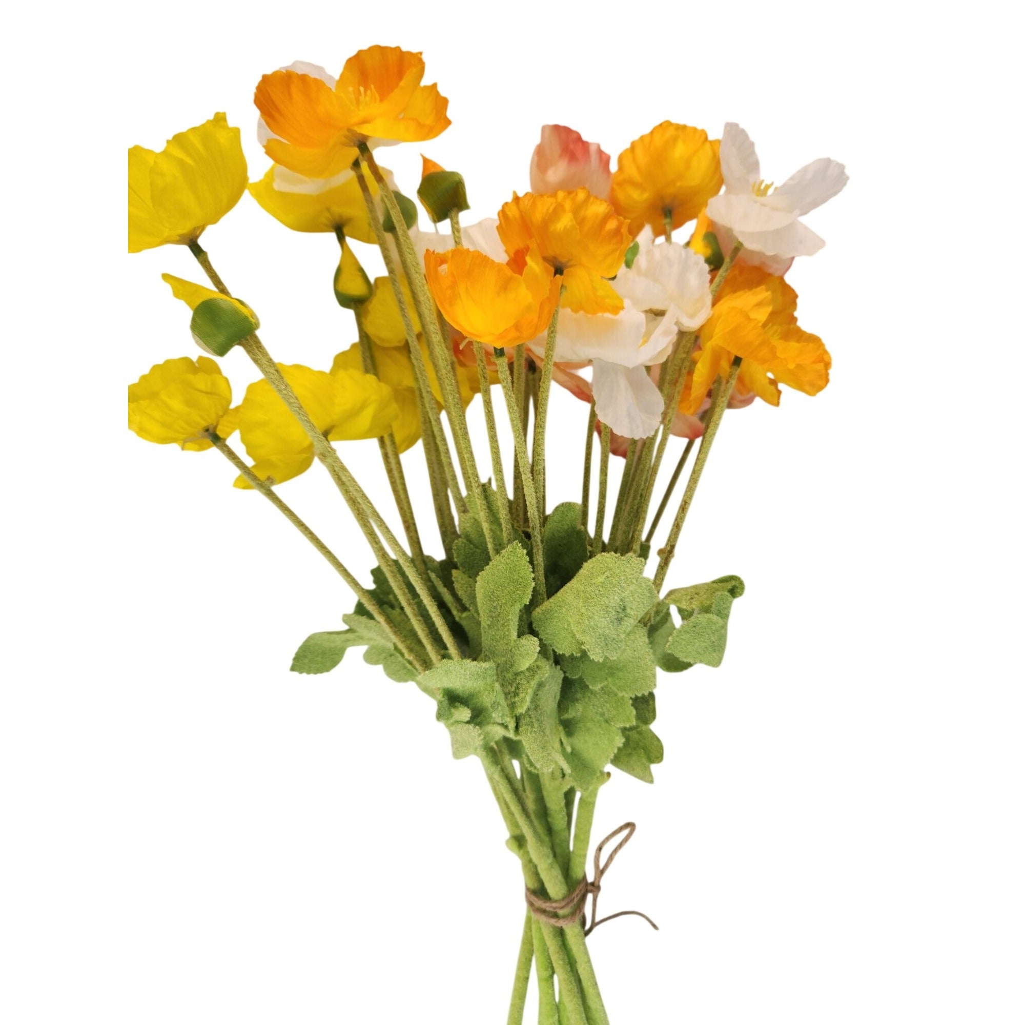 Silk Poppy Bouquet 8 Stem Faux Flowers Rustic Home Decor Yellow Orange Peach Arrangement