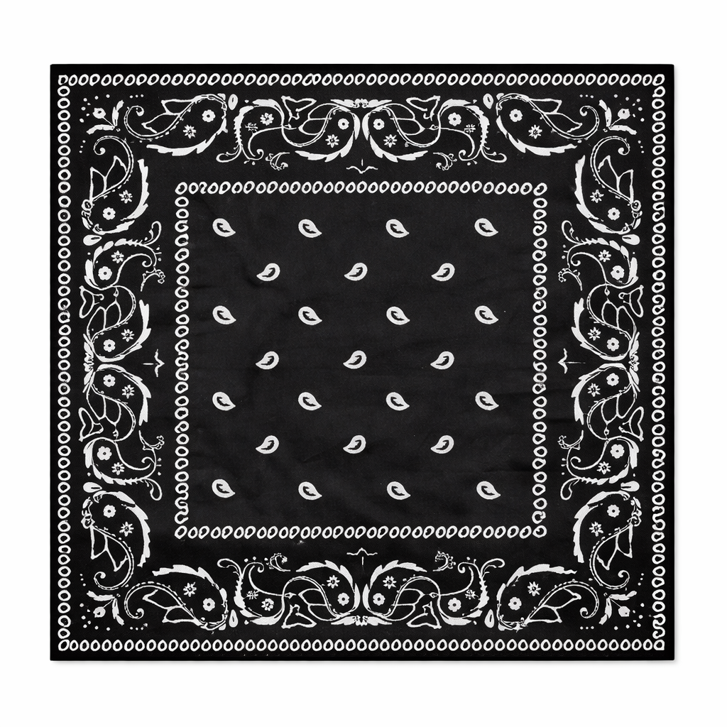 Black White Paisley Wild Rag Scarf 26x26 Western Cowgirl Bandana Satin Polyester