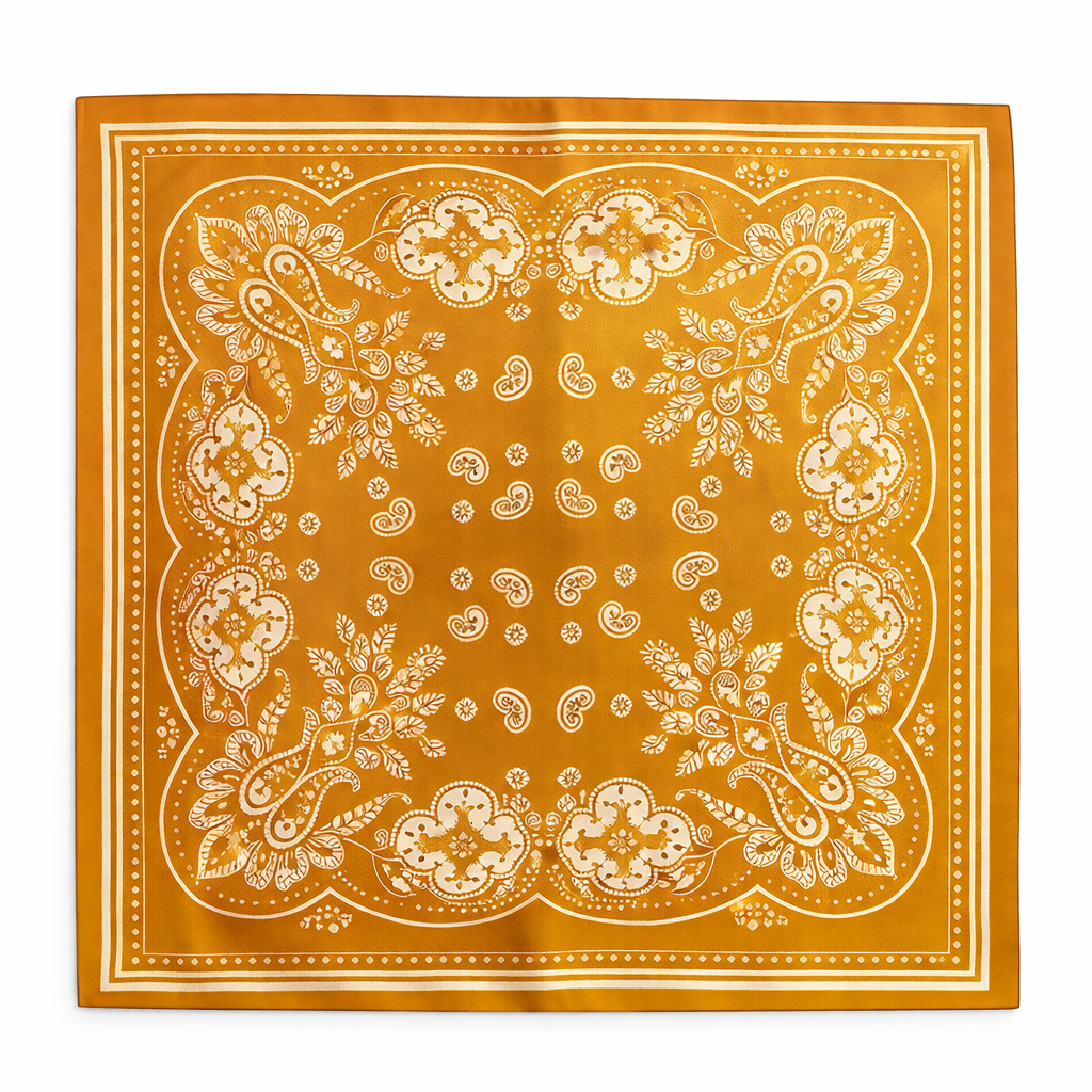 Gold Paisley Wild Rag Scarf 26x26 Western Cowgirl Bandana Satin Polyester