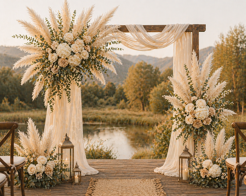 Cream Pampas Grass 3 Stem Faux Pampas Beige Boho Decor Neutral Vase Filler Farmhouse Floral Stems Minimalist Home Decor