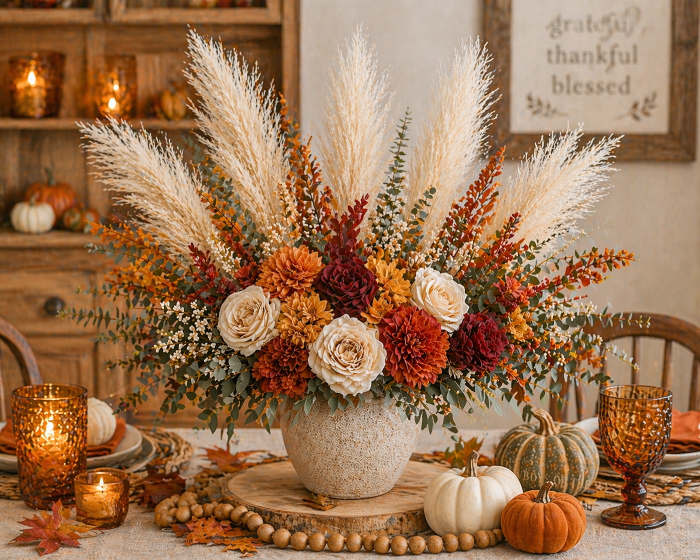 Cream Pampas Grass 3 Stem Faux Pampas Beige Boho Decor Neutral Vase Filler Farmhouse Floral Stems Minimalist Home Decor