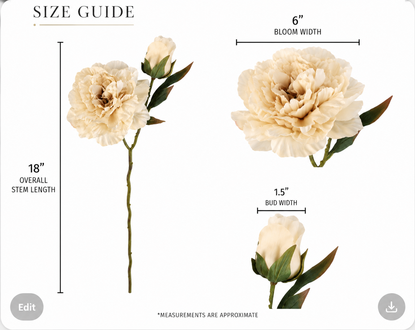 Cream Ivory Faux Peony Stem 18 Inch Wedding Artificial Silk Flower Neutral Decor