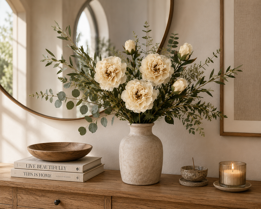 Cream Ivory Faux Peony Stem 18 Inch Wedding Artificial Silk Flower Neutral Decor