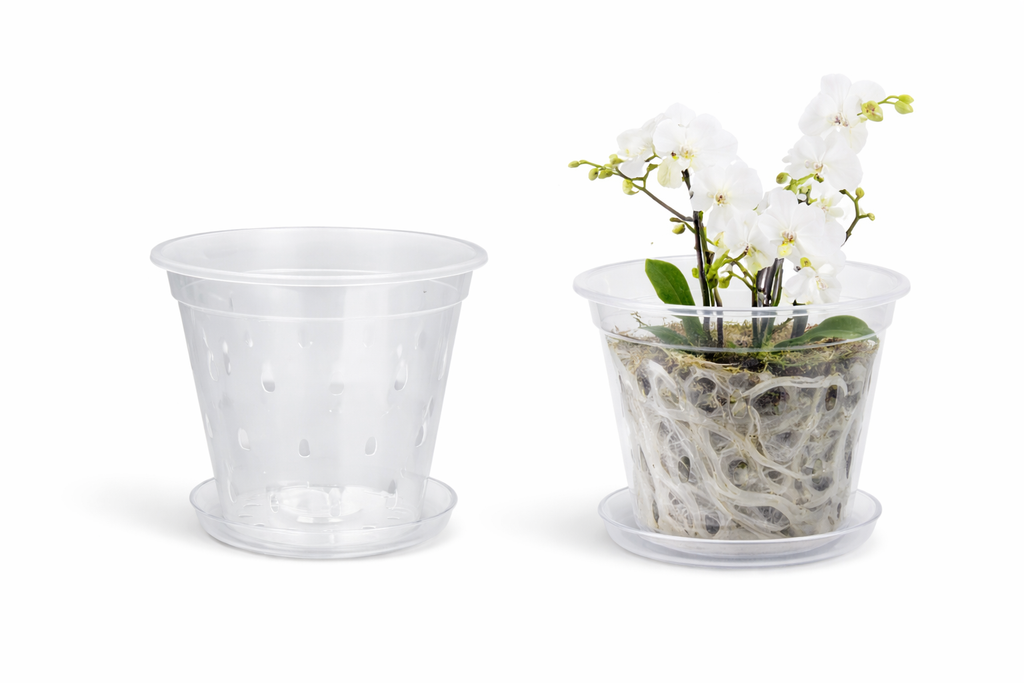 Clear 5 Inch Orchid Pots With Drainage Holes & Saucers Slotted Plastic Planters Indoor