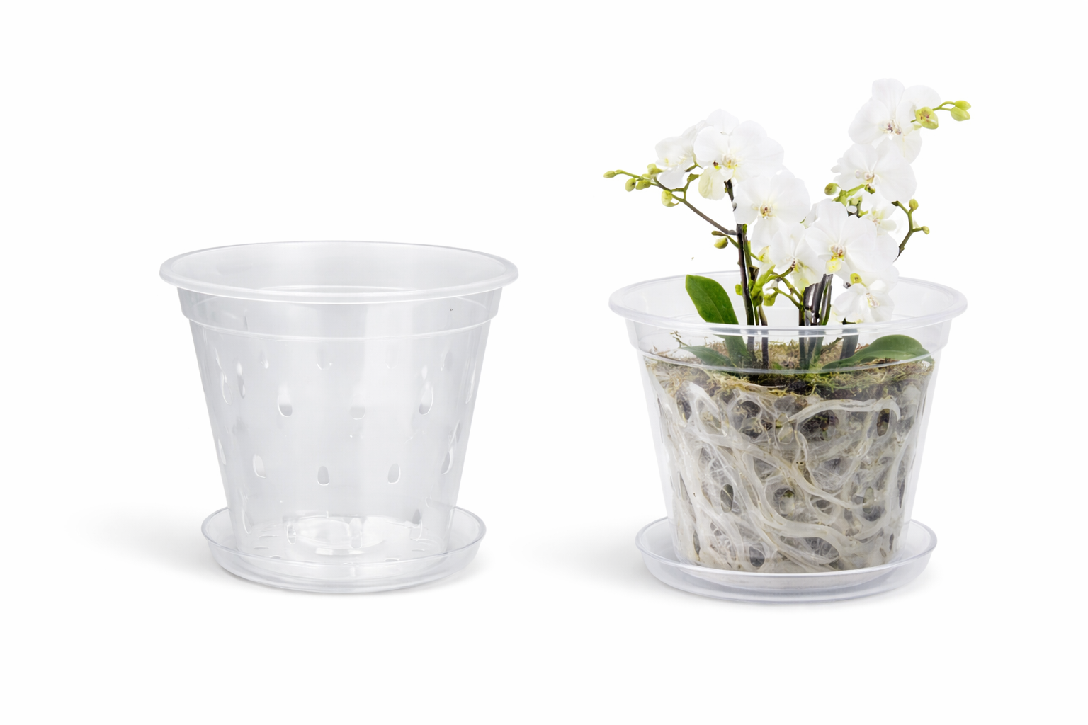 Clear 5 Inch Orchid Pots With Drainage Holes & Saucers Slotted Plastic Planters Indoor