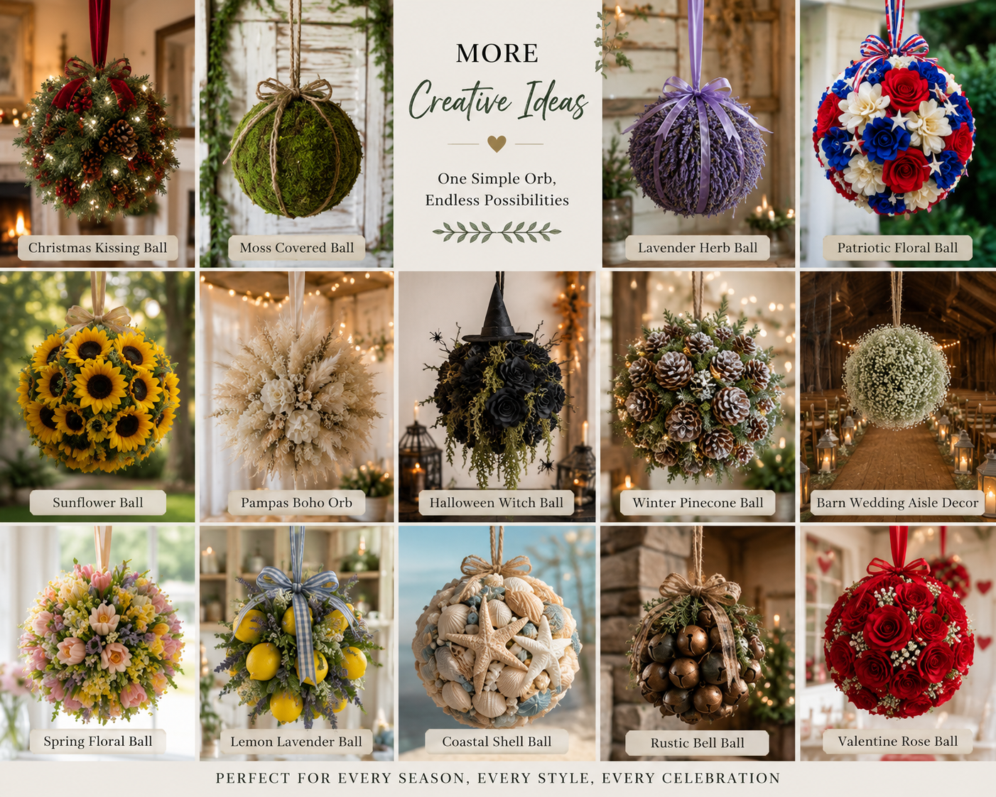Set of 2 Styrofoam Balls Floral Kissing Ball Base Hanging Orb Wedding Decor DIY Centerpiece Farmhouse Craft Ball