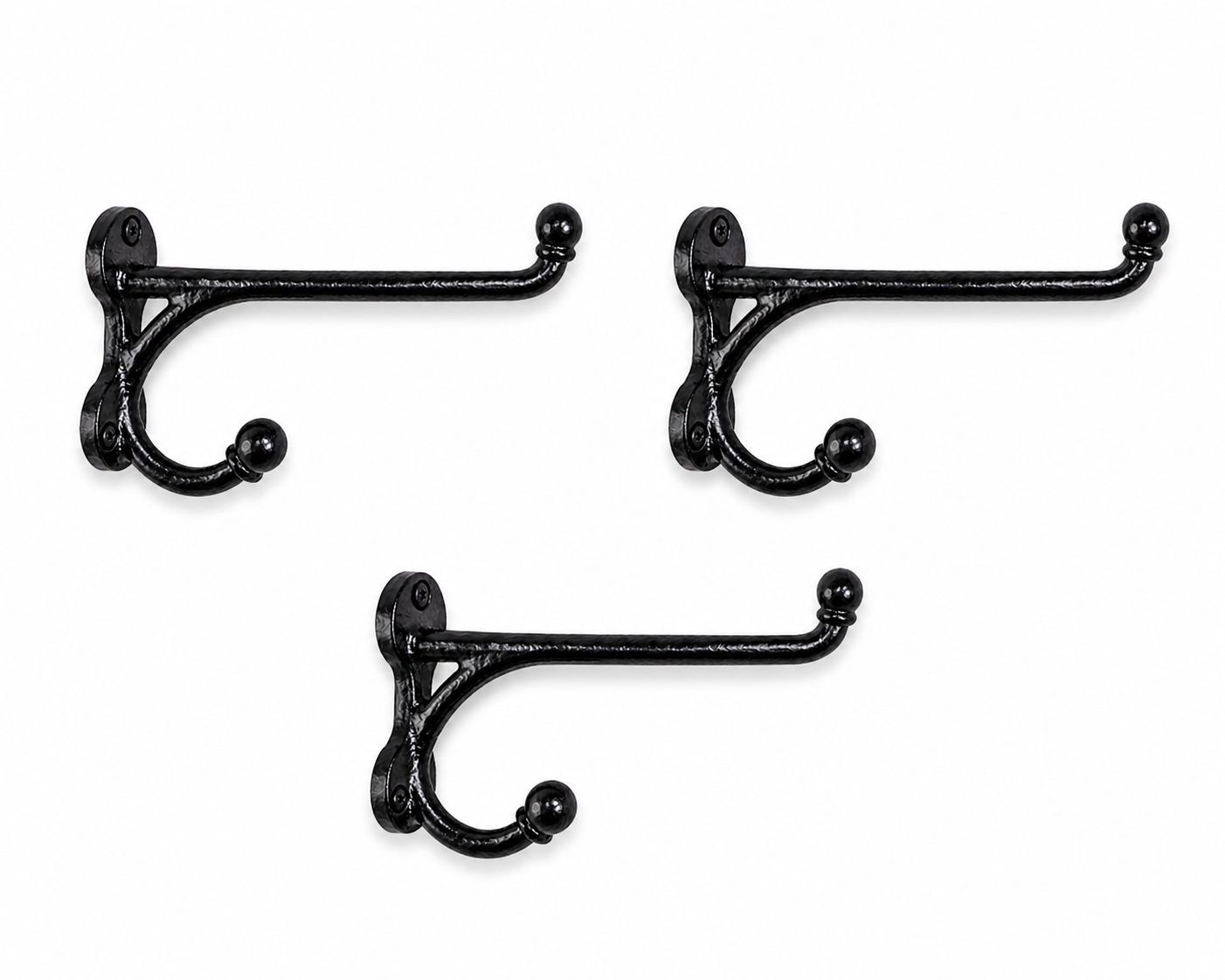 Vintage Black Iron Western Harness Wall Hooks Set of 3 Rustic Heavy Duty