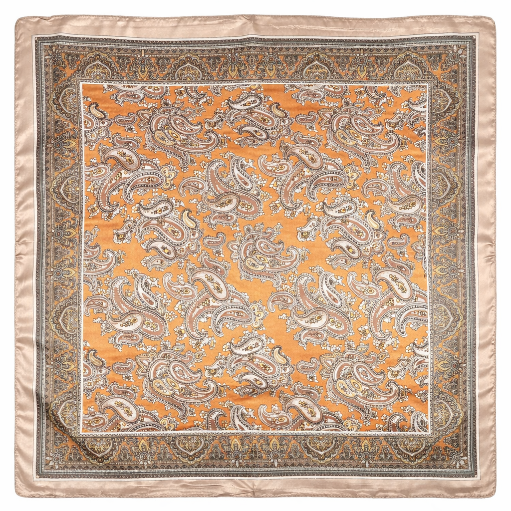 Gold Black Paisley Wild Rag Satin Scarf Western Scarf Cowgirl Bandana Square Neck Scarf