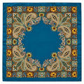 Luxury Paisley Floral Satin Scarf for Women – 35" Square Teal Blue Gold Boho Headscarf