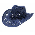 Blue Straw Cowboy Hat Rolled Brim One Size Western Cowgirl Beach