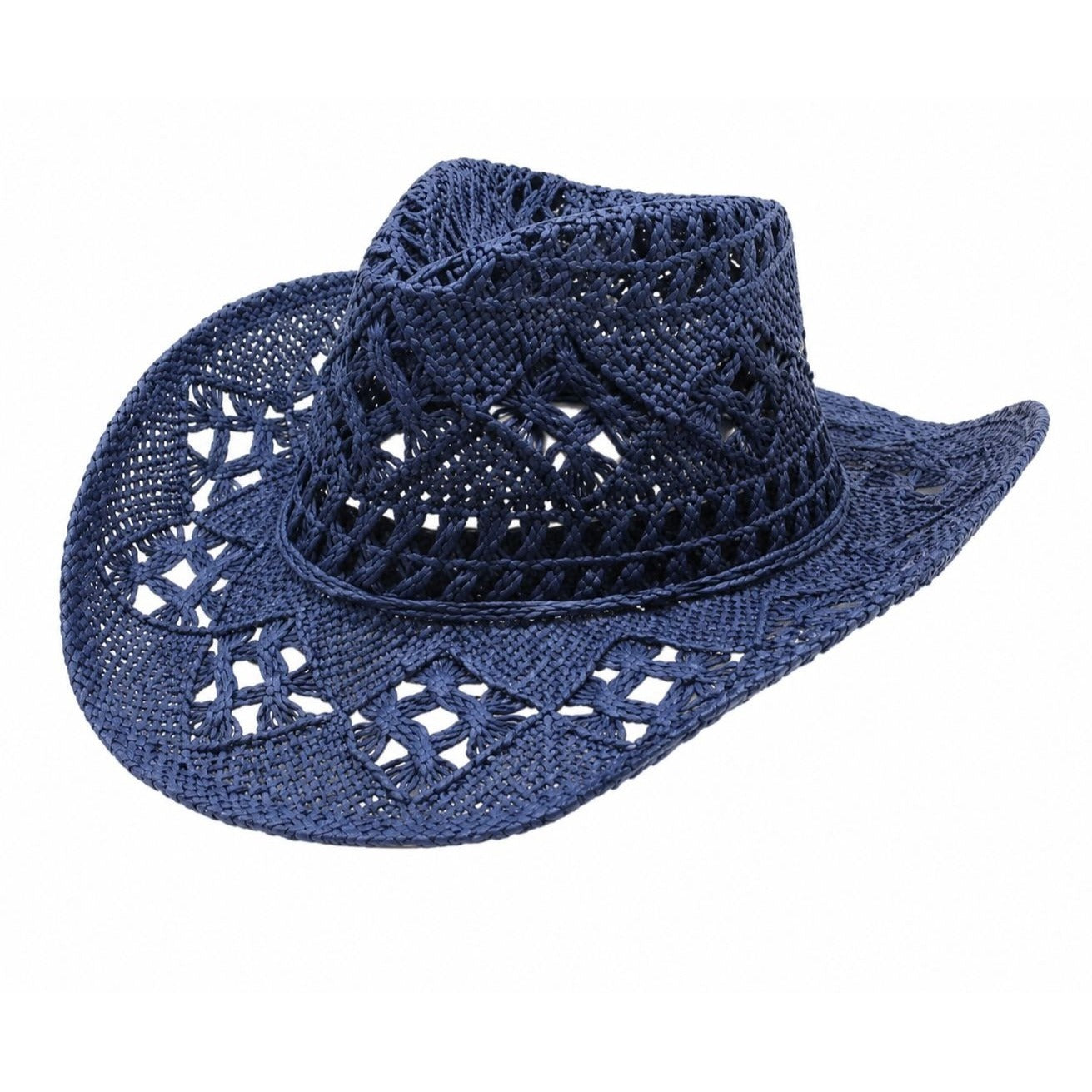 Blue Straw Cowboy Hat Rolled Brim One Size Western Cowgirl Beach