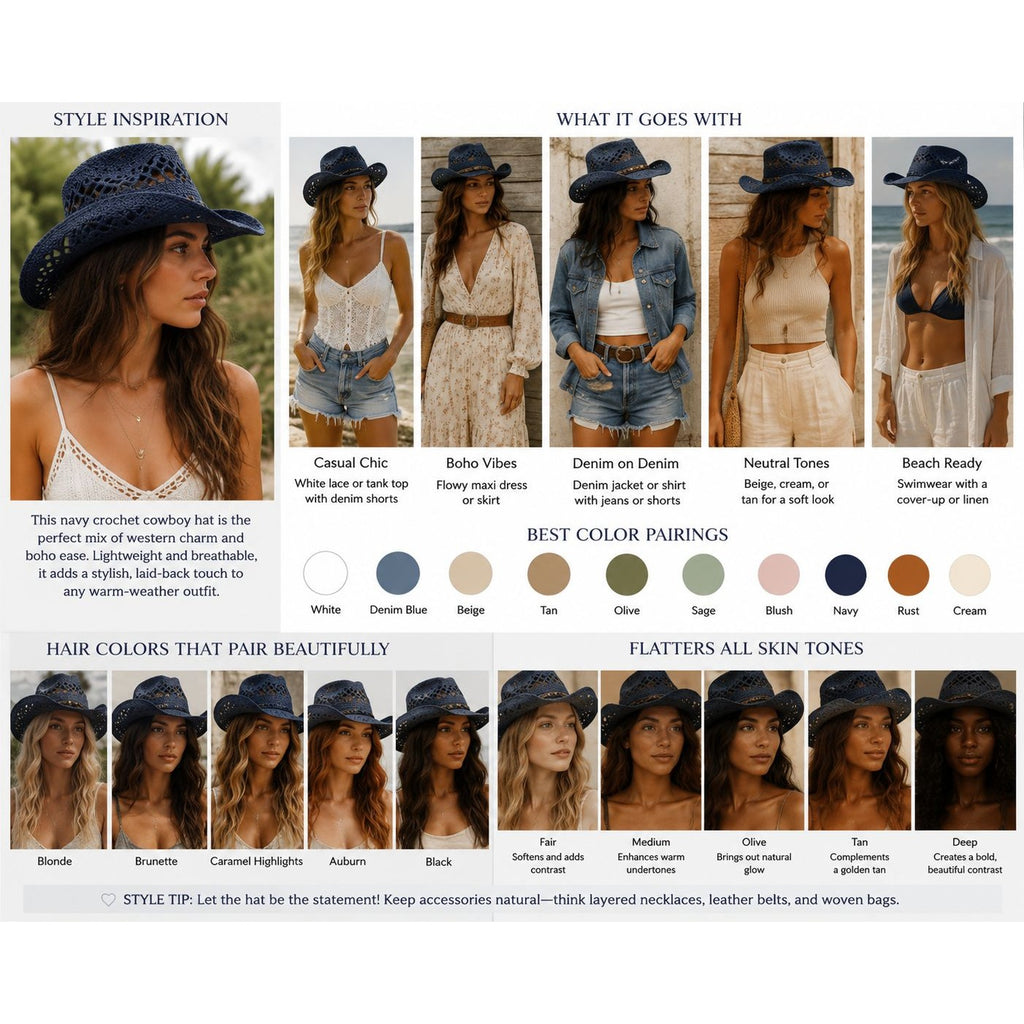 Blue Straw Cowboy Hat Rolled Brim One Size Western Cowgirl Beach