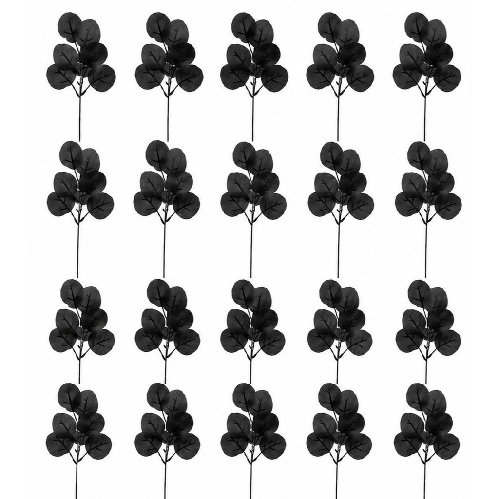 20 Black Dollar Eucalyptus Stems 12 Inch Faux Eucalyptus Picks Gothic Wedding Decor Halloween Wreath Supplies Dark Floral Greenery