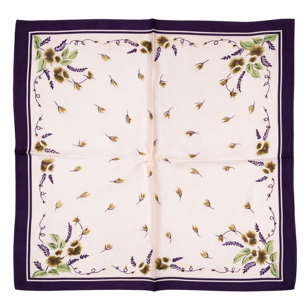 Blush Pink & Eggplant Purple Floral Satin Scarf 20x20 Hair Tie Neck Wrap