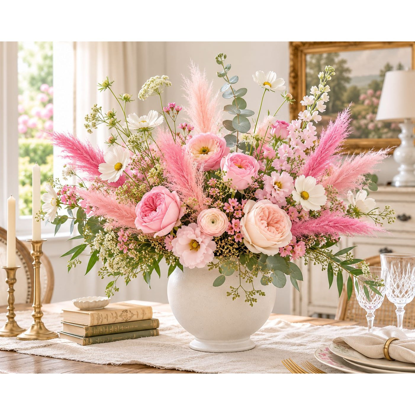 Artificial Pink Pampas Grass Filler Stems Set of 21 Wispy Faux Pampas Wedding Bouquet Vase Arrangement Blush Floral Decor 17 Inch