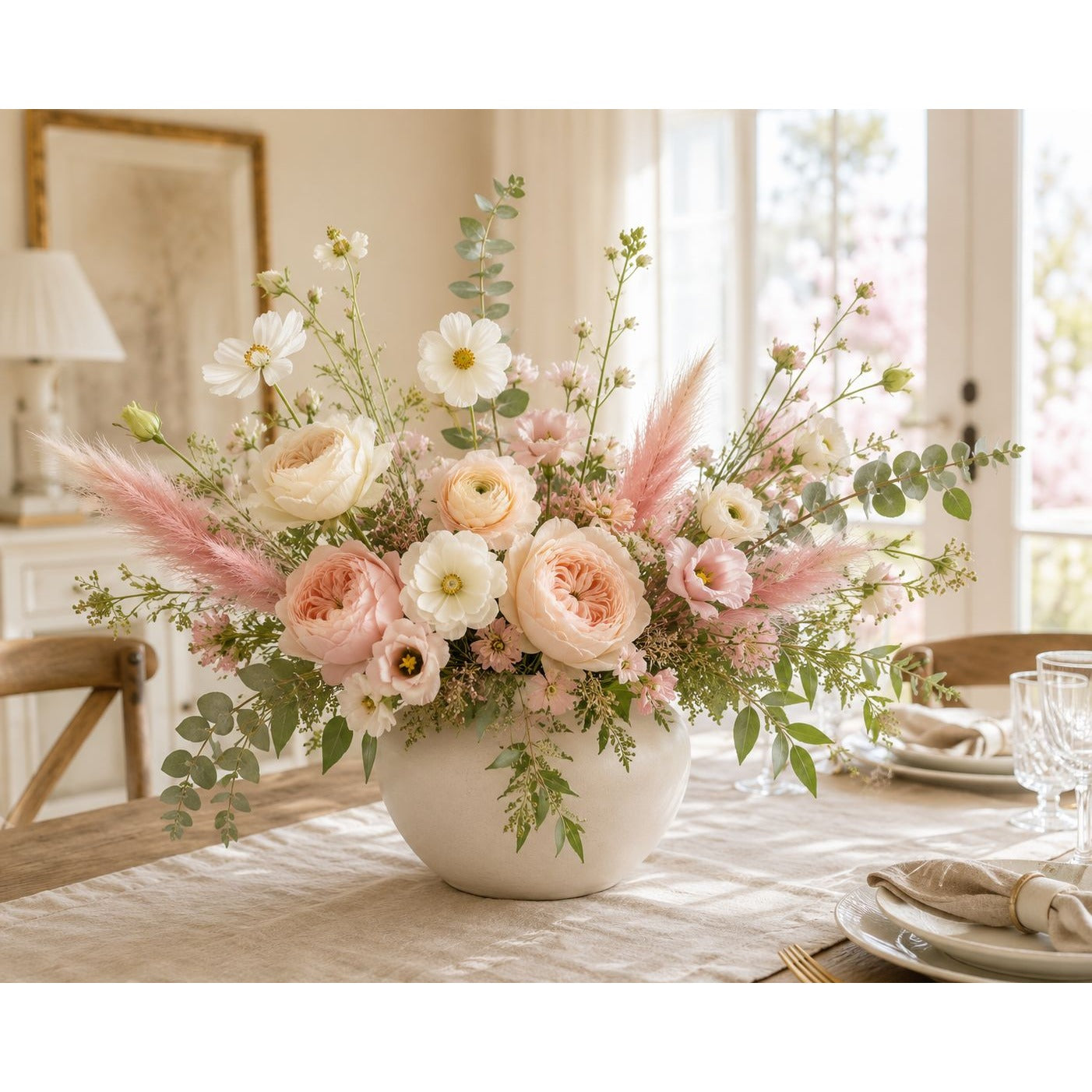 Artificial Pink Pampas Grass Filler Stems Set of 21 Wispy Faux Pampas Wedding Bouquet Vase Arrangement Blush Floral Decor 17 Inch