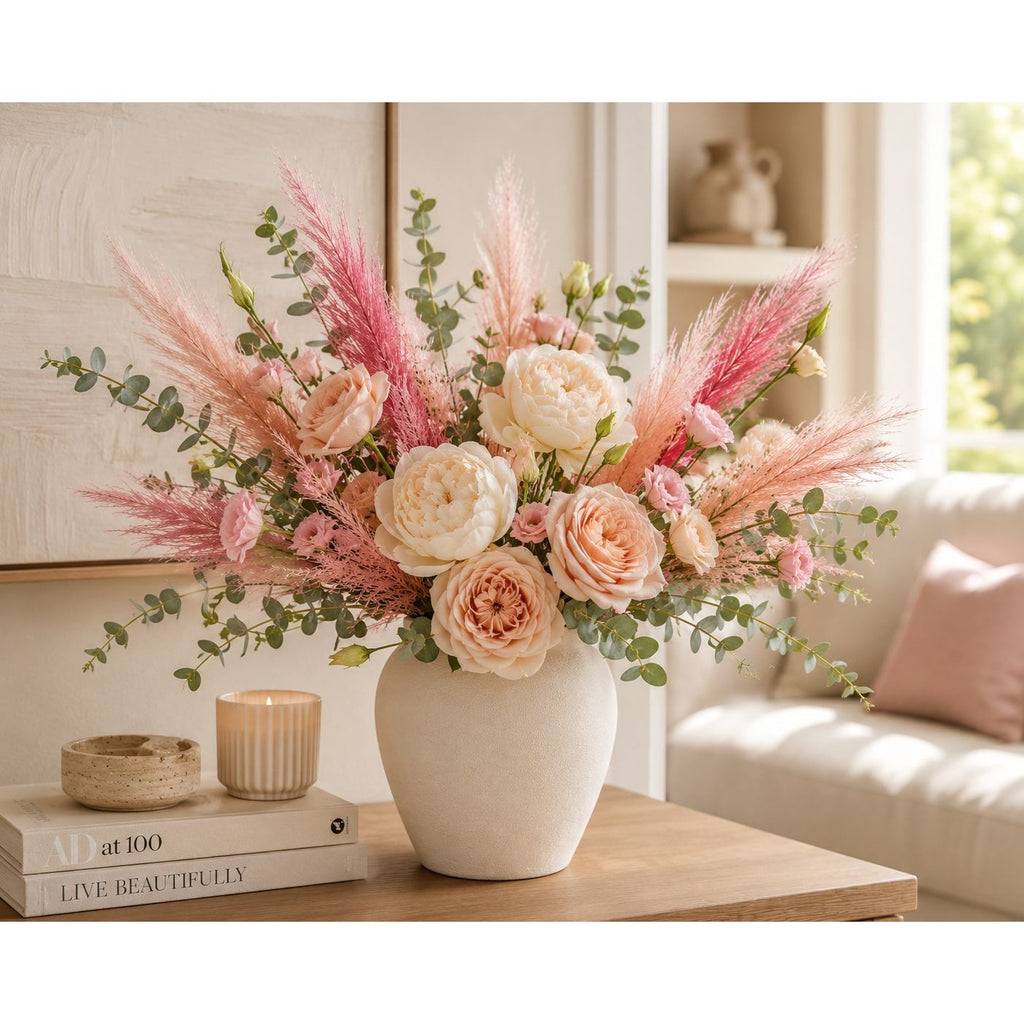 Artificial Pink Pampas Grass Filler Stems Set of 21 Wispy Faux Pampas Wedding Bouquet Vase Arrangement Blush Floral Decor 17 Inch