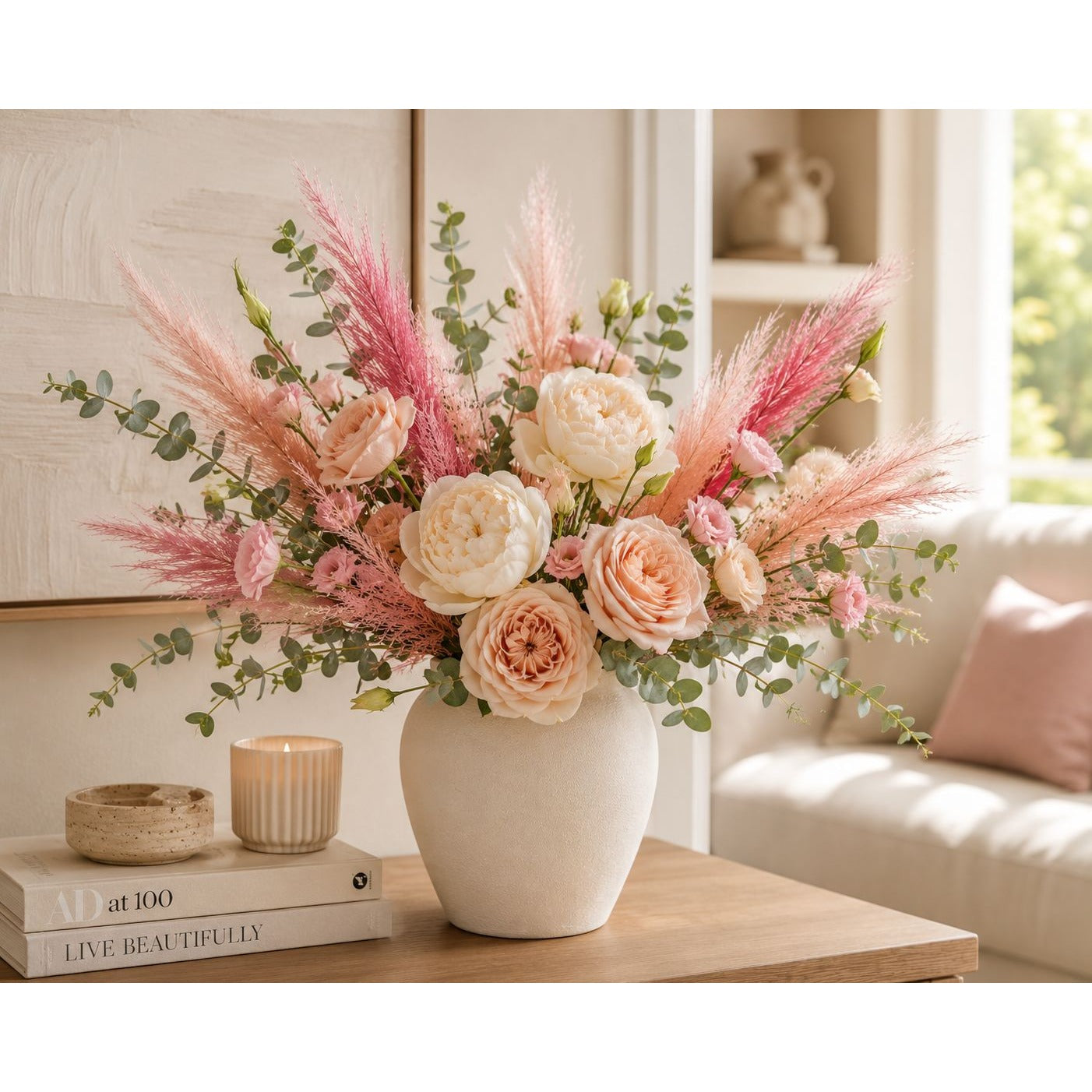 Artificial Pink Pampas Grass Filler Stems Set of 21 Wispy Faux Pampas Wedding Bouquet Vase Arrangement Blush Floral Decor 17 Inch