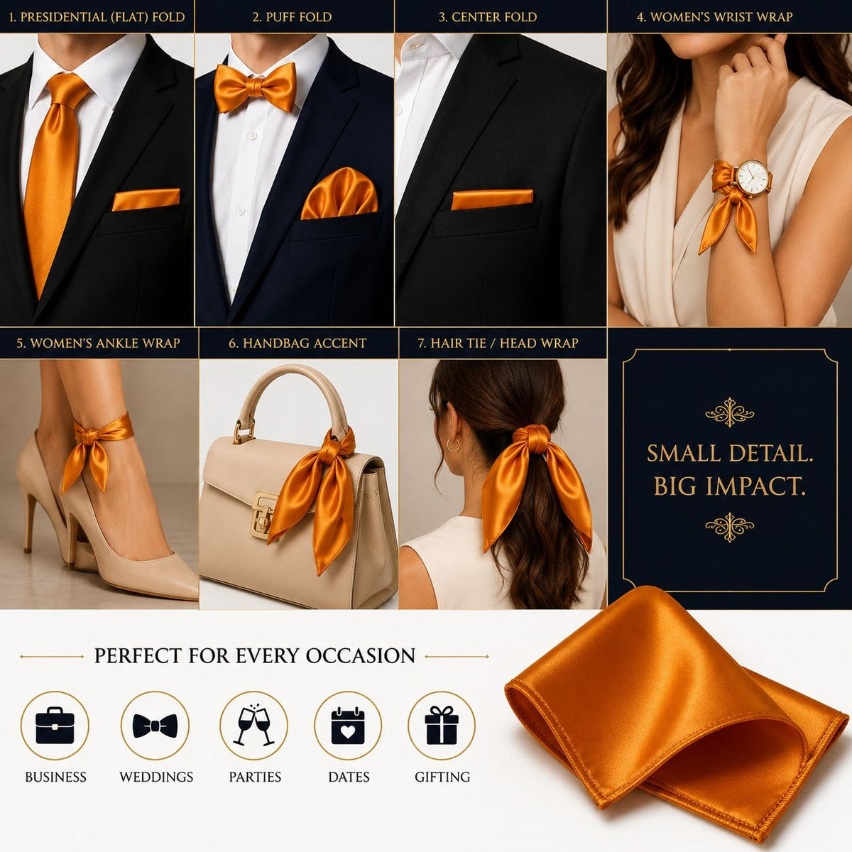 Gold Satin Pocket Square 9x9 Mens Wedding Suit Formal Handkerchief