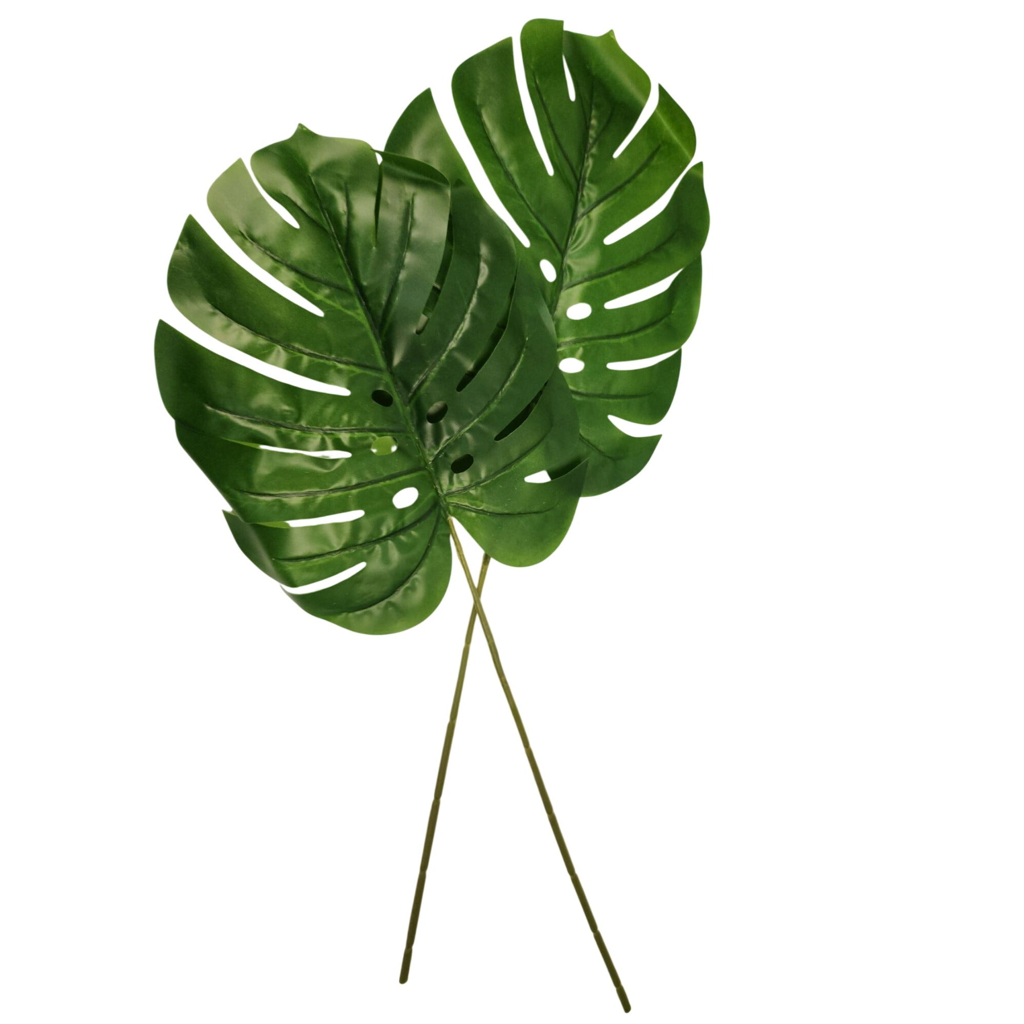 Artificial Monstera Leaf Stems Set of 2 Faux Tropical Leaves Green Decor 23 Inch