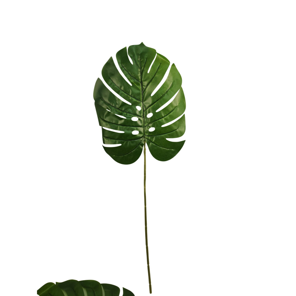 Artificial Monstera Leaf Stems Set of 2 Faux Tropical Leaves Green Decor 23 Inch