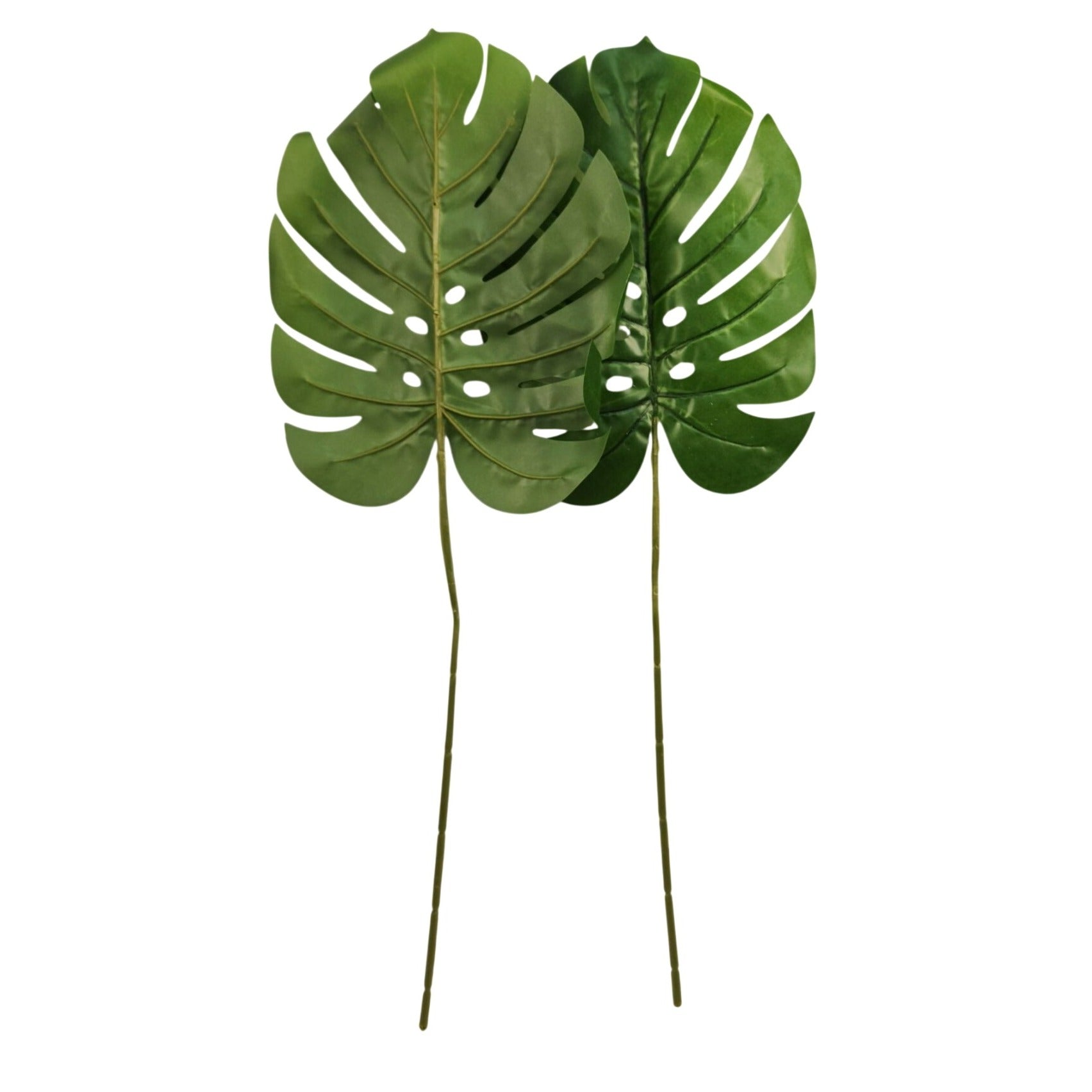 Artificial Monstera Leaf Stems Set of 2 Faux Tropical Leaves Green Decor 23 Inch