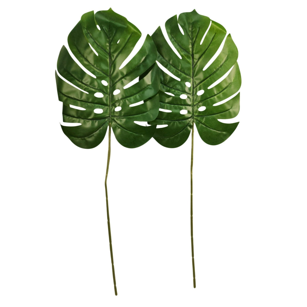 Artificial Monstera Leaf Stems Set of 2 Faux Tropical Leaves Green Decor 23 Inch
