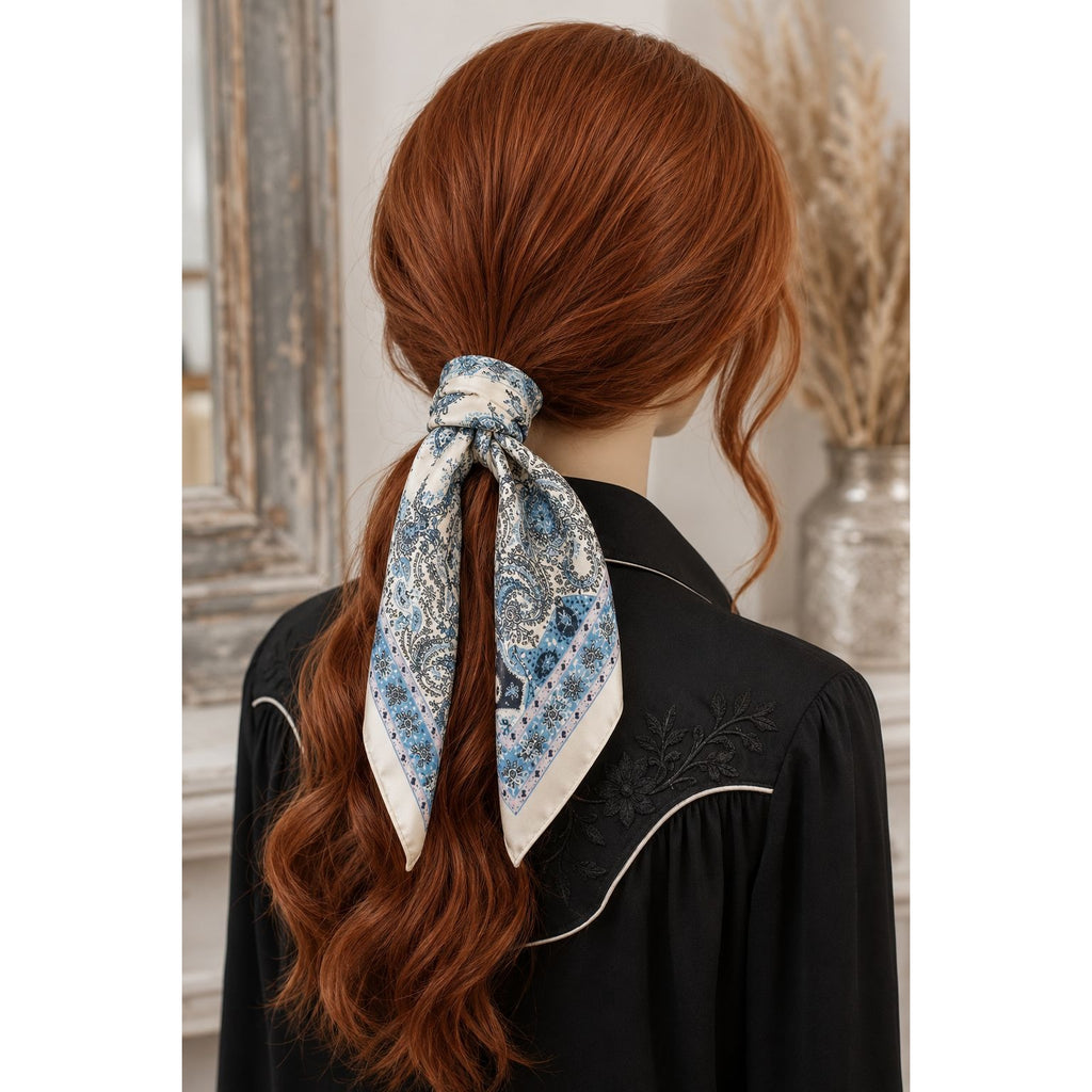 Blue Paisley Wild Rag 27x27 Satin Western Scarf Cowgirl Cowboy Bandana