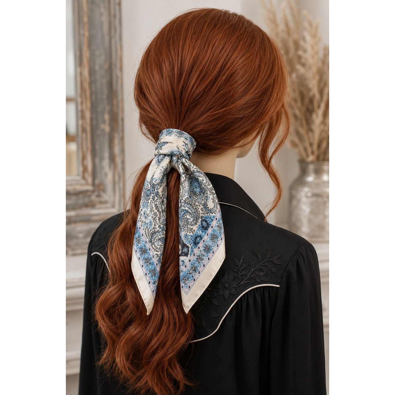 Blue Paisley Wild Rag 27x27 Satin Western Scarf Cowgirl Cowboy Bandana