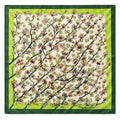 Green Cream Botanical Butterfly Satin Square Scarf 26x26 Polyester Floral