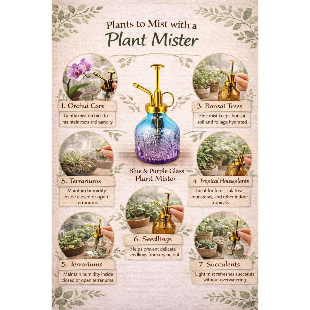 Blue Purple Glass Plant Mister Spray Bottle 6oz Orchid Bonsai Air Plant Mister