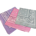 Bandanas 21x21" Western Cowboy Cowgirl - Pink Purple Gray Paisley Square Scarves 3 Pack