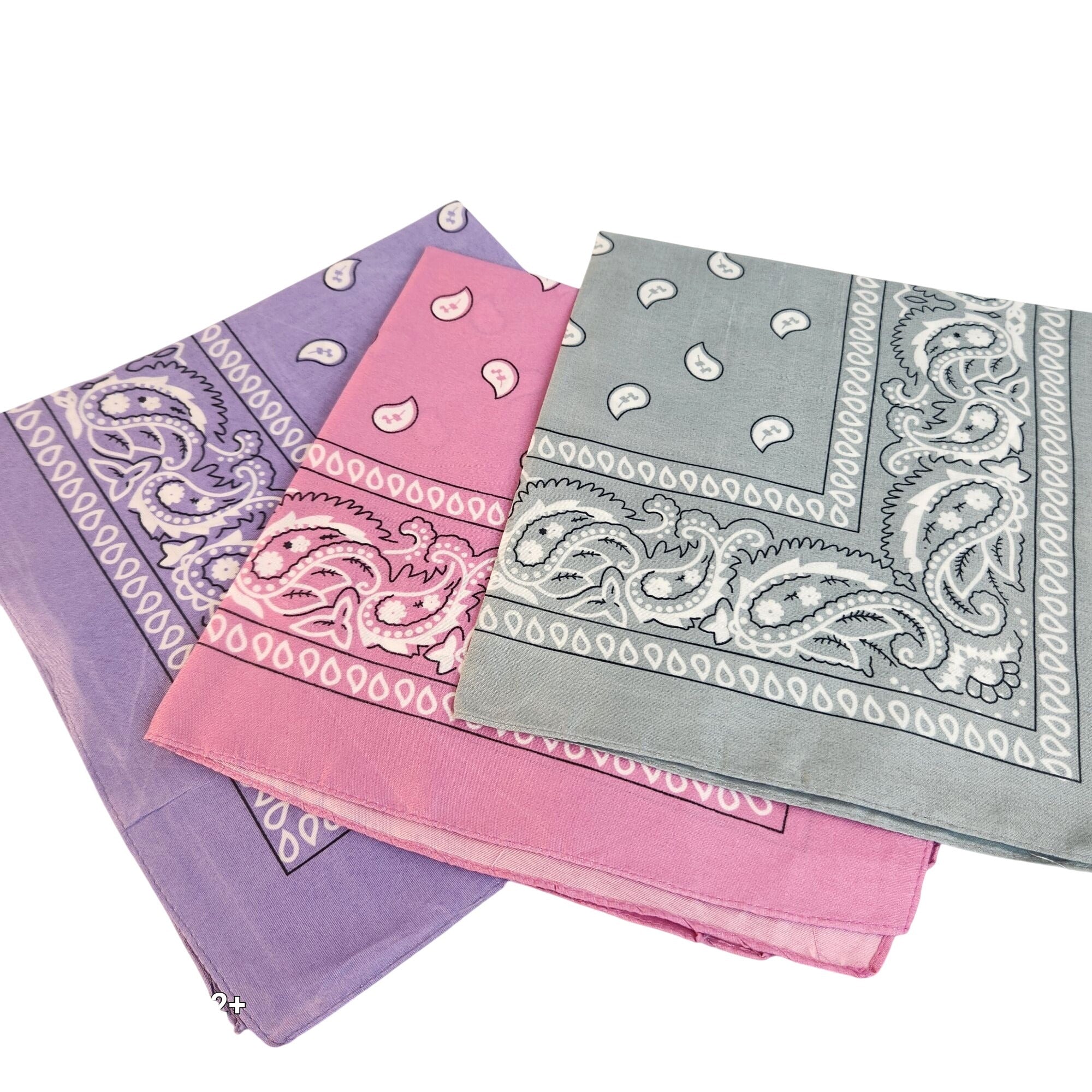 Bandanas 21x21" Western Cowboy Cowgirl - Pink Purple Gray Paisley Square Scarves 3 Pack